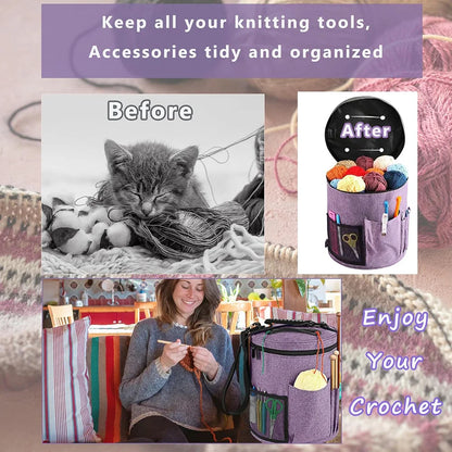 Knitting Tool Storage Bag Yarn Crochet Organizer Tote Bag Large Capacity Portable with Front Yarn Needles Hooks Pocket