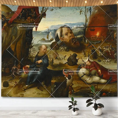 Hieronymus Bosch Garden Of Earthly Delights Tapestry Wall Art Decor Paintings Retro Tapestries Aesthetic Room Decoration Posters