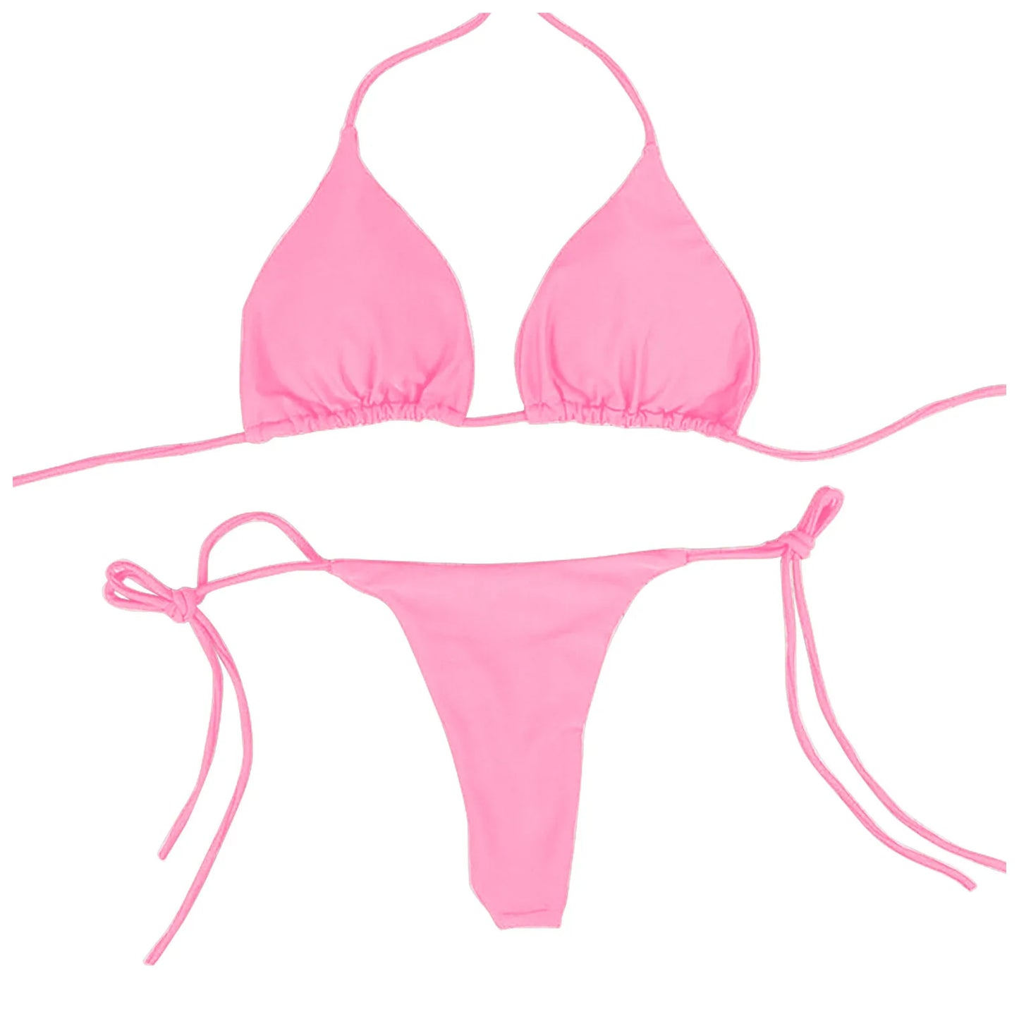 Tie Sexy Thong Bikini Set Side Swimsuit Bandage Style Swimwear Split Strap Adjustable Solid Color Female Summer Beach Bikini Set