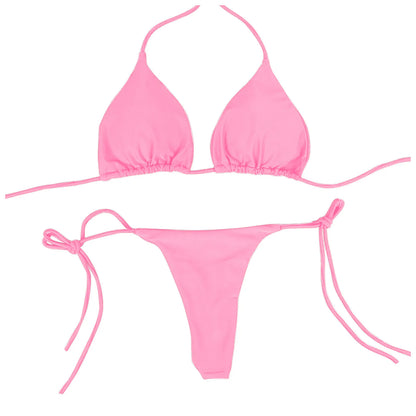 Tie Sexy Thong Bikini Set Side Swimsuit Bandage Style Swimwear Split Strap Adjustable Solid Color Female Summer Beach Bikini Set