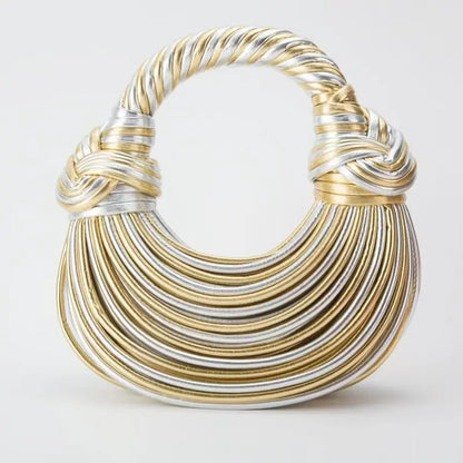 Handbags for Women 2026 New Gold Luxury Designer Brand Handwoven Noodle Bags Rope Knotted Pulled Hobo Silver Evening Clutch Chic
