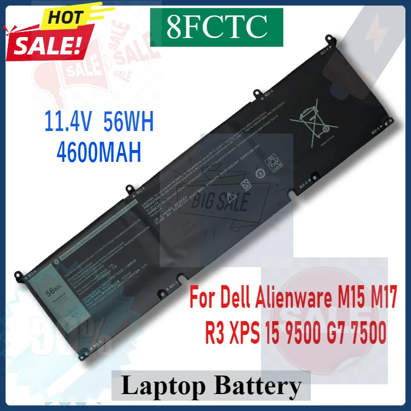 56Wh 4600mAh 8FCTC Battery For Dell Alienware M15 M17 R3 XPS 15 9500 G7 7500 High Capacity Laptop Batteries in Stock