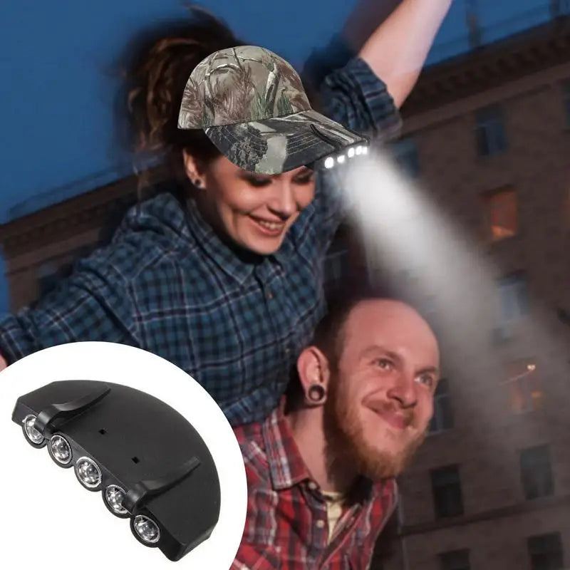 Head Lamps 5 LED Hat Brim Light With Batteries Water Resistant Lightweight Headlamp For Night Fishing Hunting Hiking