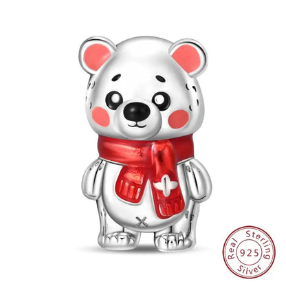 Original 925 Sterling Silver Charms Beads Winter Snowflake Snowman Igloo Penguin Pendant Fit Bracelet Women Jewelry Gift