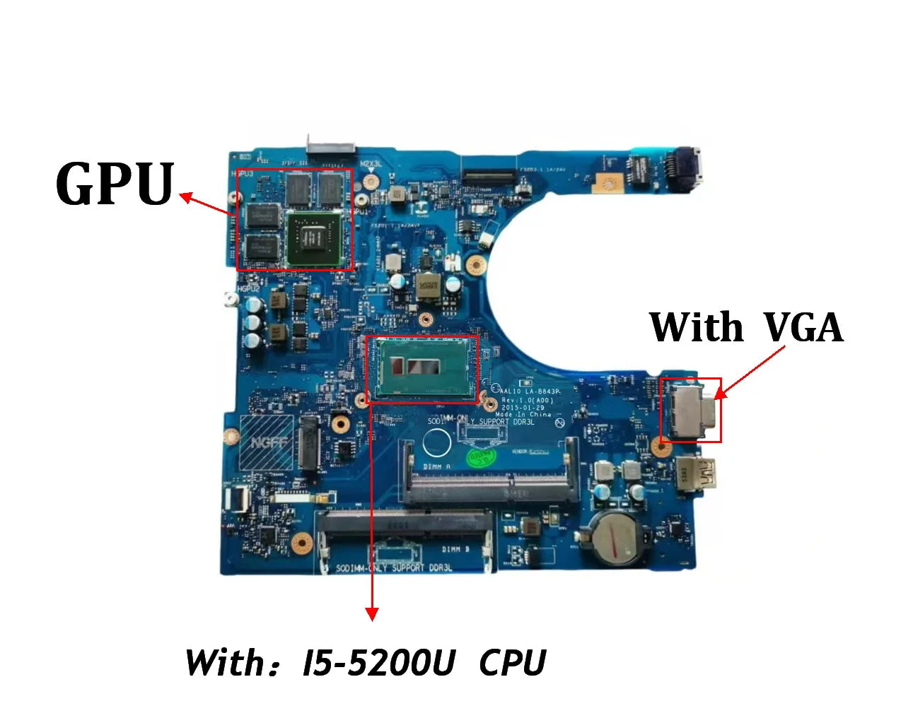 AAL10 LA-B843P For Dell inspiron 14 5458 15 5558 17 5758 Laptop Motherboard With i3 i5 i7 CPU UMA  920M GPU DDR3L TESTED GOOD