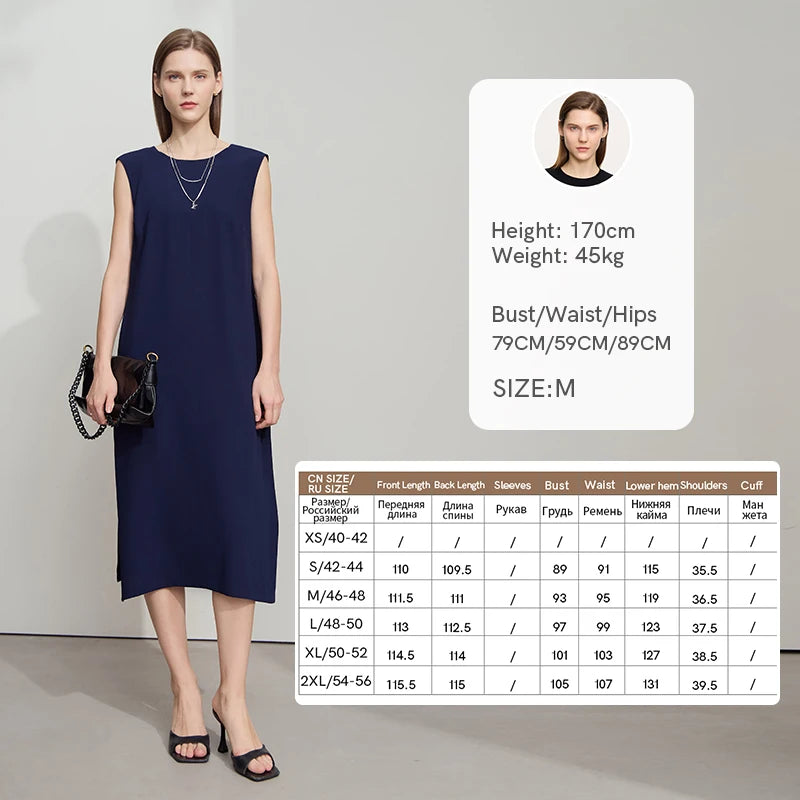 AMII Minimalist Office Lady Dress Women Summer 2025 Sleeveless Solid Round Neck Loose Chiffon Dresses Female Fashion 12522075