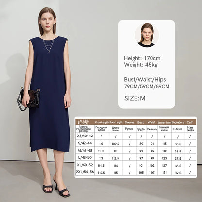 AMII Minimalist Office Lady Dress Women Summer 2025 Sleeveless Solid Round Neck Loose Chiffon Dresses Female Fashion 12522075