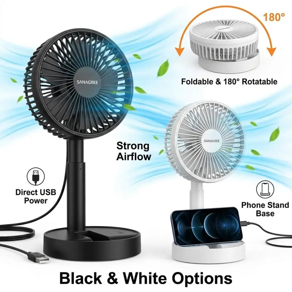 Portable Foldable Desktop Fan Adjustable Angle USB Powered USB Fan Quiet Operation Stable Stand Mini Electric Fan Dormitory