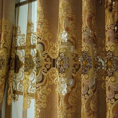 European-style Curtains for Luxury Living Room Upscale Door Chenille Embroidered Coffee Color Bedroom Window Villa Valance