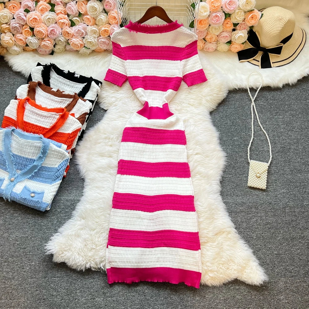 YuooMuoo Brand Fashion V-neck Women Knit Long Dress 2025 New Elegant Office Lady Wrap Hips Split Bodcyon Sweater Dress Vestidos