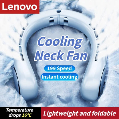 Lenovo Portable Neck Fan Rechargeable Ultra Long Battery Life Quiet Foldable Wearable Personal Cooler 199-Gear Ice Cooling