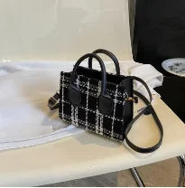 Women Mini Handbag Ladies Pouch Fashion Check Pattern Shoulder Bag Crossbody Messanger Bag Lightweight Simple Elegant Tote Bag