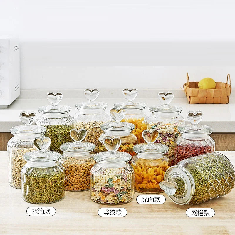 Creative Glass Sealed Jar Storage Jar Household Food Grade Glass Bottle with Lid Transparent Fruit Tank Kitchen Food Container