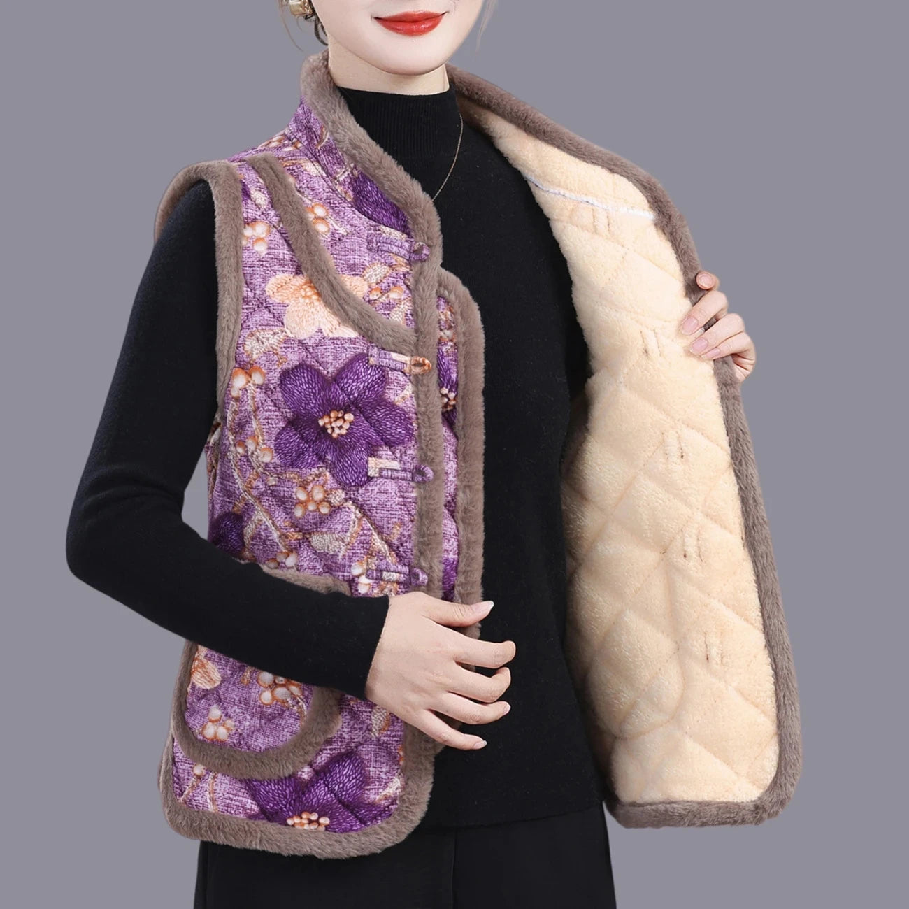 5XL Middle-aged Mother Vest Autumn Winter New Printed Fleece Vest Coat Female Sleeveless Jacket Grandma Thicken Warm Waistcoat