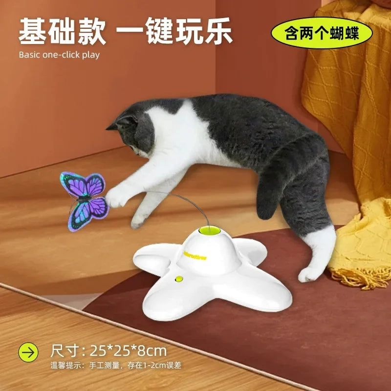Pet cat self-hi boredom relief artifact butterfly electric cat teasing toy induction automatic rotation cat teasing turntable