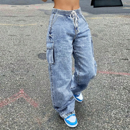 Women's Baggy Jeans Loose Cargo Pants Streetwear Hip Hop Wide-leg jeans Casual Loose Drawstring wide leg pants Fashion Trousers