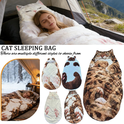 Winter Adult Plush Cat Sleeping Bag Soft Washable Warm Blanket Envelope Sleeping Bags For Outdoor Camping Travel Sleepovers