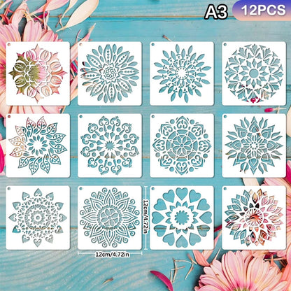 Decorative Mandala Stencils: Reusable PET Templates for Home Painting; Ideal for Wall, Floor, and Fabric Decor