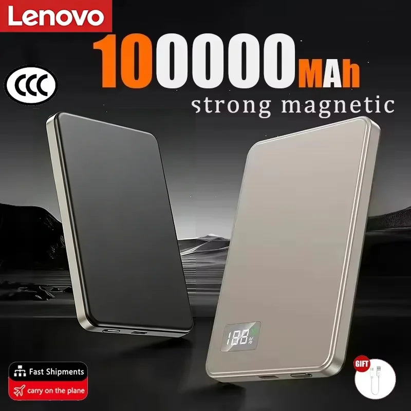 Lenovo 500000mAh Magnetic Wireless Power Bank Ultra Thin Portable CCC Certified Super Fast Charging LED Display Pack for MagSafe