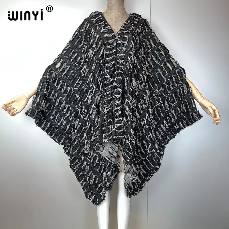 WINYI Original V neck denim sexy short dress with holes New Fashion Africa Womens party holiday Casual Maxi beach dress