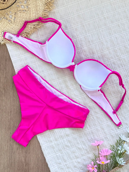 Cheap Push Up Bikinis Women Swimsuits  Solid Padded Women Swimwear Vintage Female Swimsuit High Waist Biquini Bathing Suit