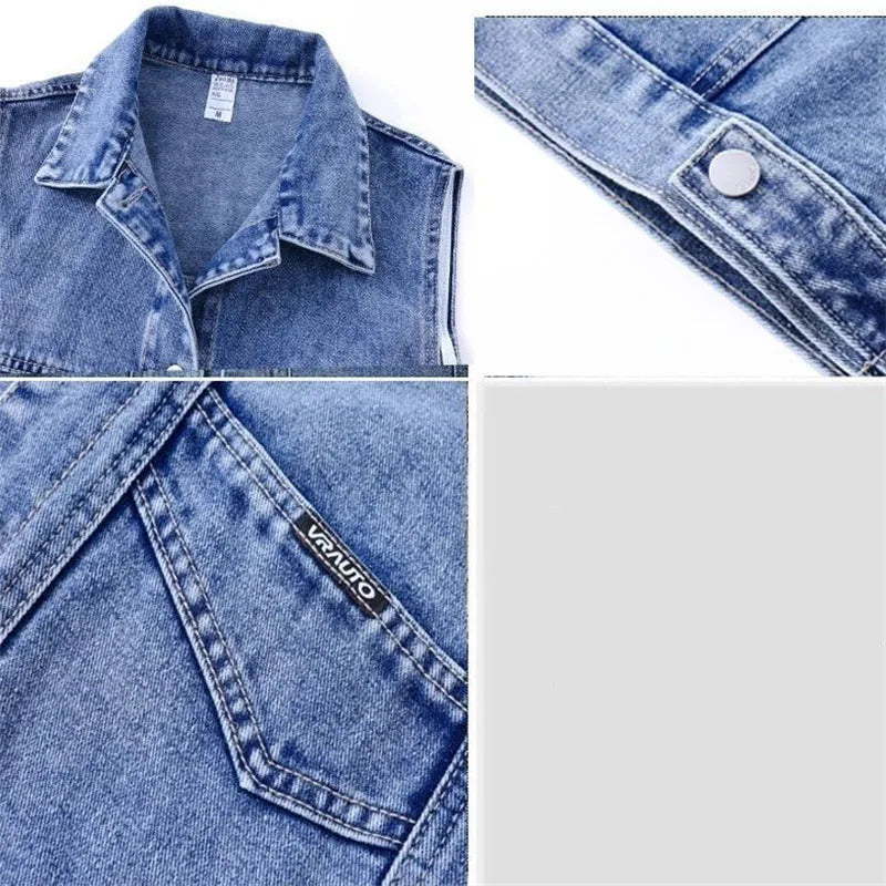Fashion Women Cowboy Waistcoat Outwear Lady Large Size 4XL Denim Vest Coat Autumn Female Jeans Sleeveless Jacket