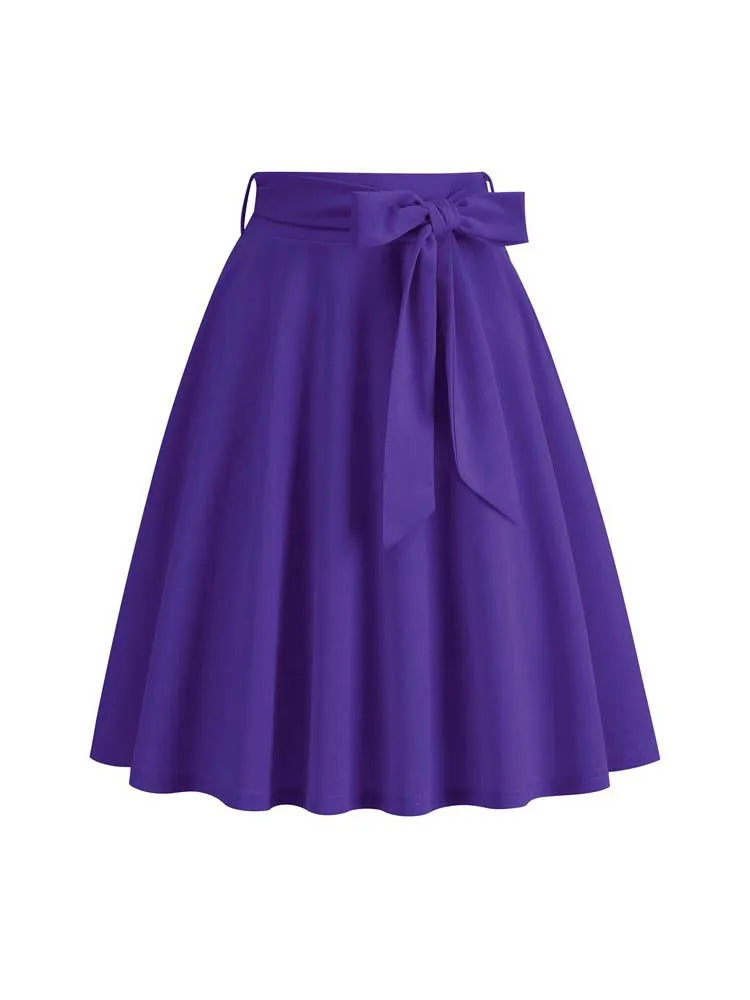 Women Retro Vintage Midi Long Skirt Solid Elegant Faldas High Waist A Line 50s Swing Skirts