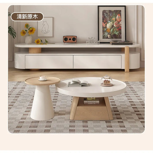 Middle-aged Style Coffee Table Modern Simple Living Room Home New Style Light Luxury High-end Small Apartment Round Coffee Table
