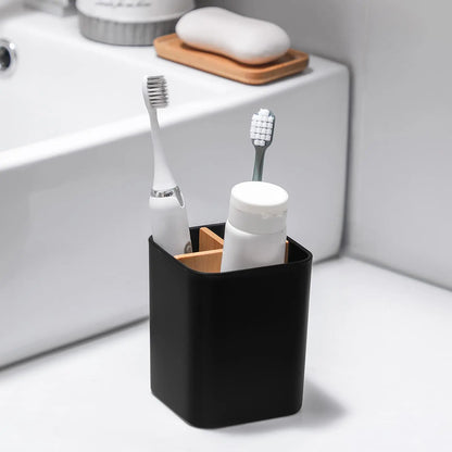 Bamboo Toothbrush Holder for Bathrooms, 3 Slots Toothbrush and Toothpaste Holder for Electric Toothbrushes, Floss, Razors