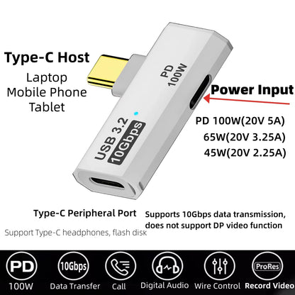 USB C to Dual Type-C Adapter 2-in-1 Splitter with 10Gbps Data & HiFi Headphone, 100W PD Charging for Macbook Laptop Phone Tablet