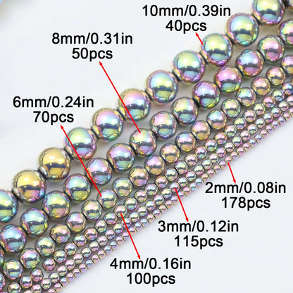 BTFBES 2-10mm Silver Color Round Beads Natural Stone Hematite Gem Non-magnetic Loose Ball For Jewelry Bracelet Necklace DIY 15''