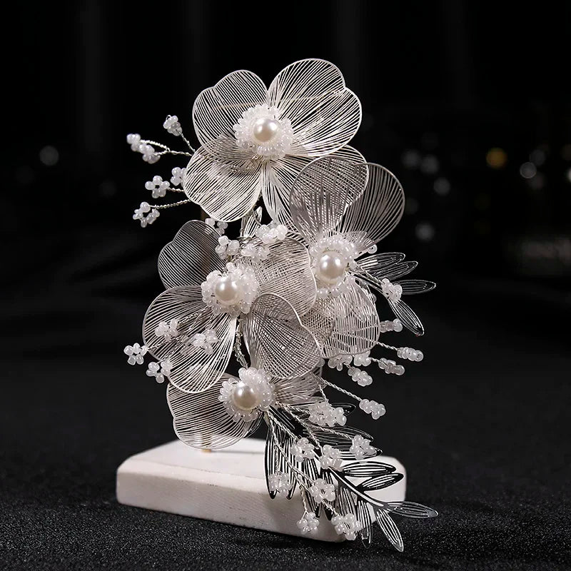 Bridal Wedding Headband Flower Pearl Hairpin Hair Accessories for Women Hair Jewelry Party Bride Headpiece Bridesmaid Gift