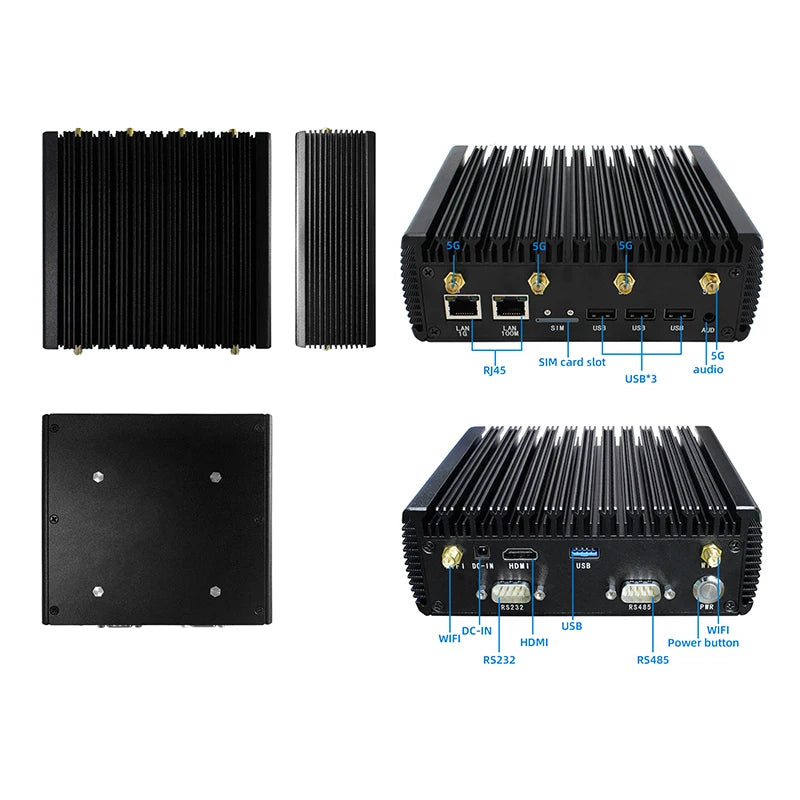 5G Industrial Mini PC, Intel Celeron N5100,16GB+512GB SSD, WiFi 5, BT 4.0, Gigabit Ethernet, Windows 10 Pro, Fanless