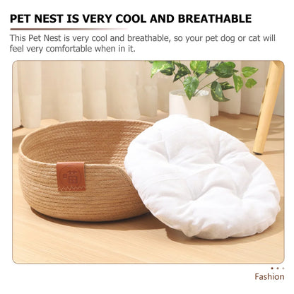 Pet Sleeping Nest Woven Cat Bed for Summer Cool Comfortable Resting Place for Cats Small Dogs Easy to Clean Design