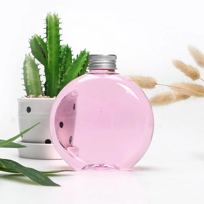 24Pack 10oz Plastic Bottles Small Plastic Flask Bottles Reusable Round Flat Bottles Mini Juice Bottles Beverage Container