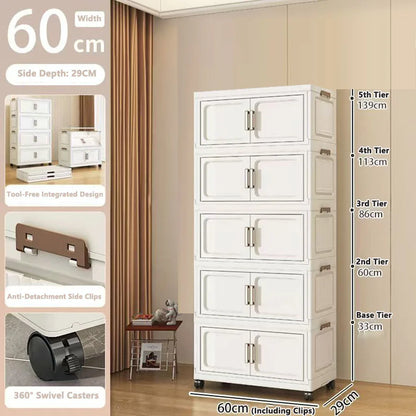 Folding Storage Cabinet with Drawers Home Organization Kitchen Bathroom Bedroom Multi-Functional Compact Closet Space Saver