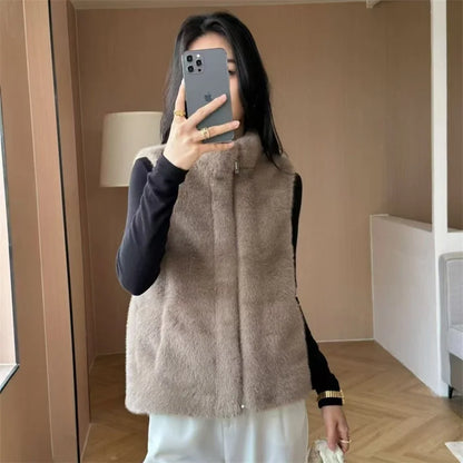 Furs Coat Autumn Winter New Imitation Mink Vest Jacket Female Fashion Western Sleeveless Coat Thick Waistcoat Outwear Women Tops