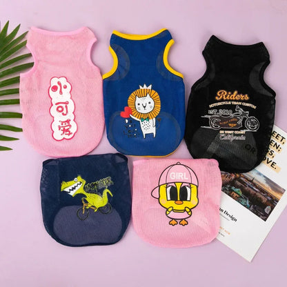 Fashion Summer Mesh Dog Cat Clothes Breathable Thin Puppy Kitten Vest Cute Cartoon Print Pet Clothing for Small Medium Dogs