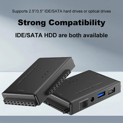 3-in-1 External Hard Drives Reader USB 3.0 to SATA/IDE Adapter for 2.5-inch and 3.5-inch HDD/SSD with 12V/2A Power Supply