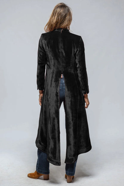 2024 new European and American velvet long cardigan solid color retro split coat windbreaker loose coat