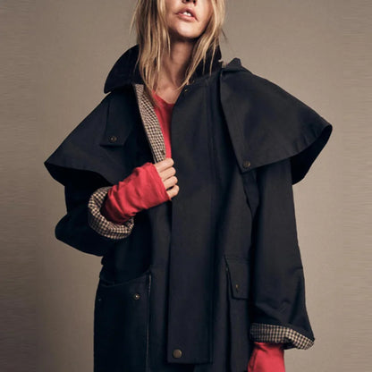 Fashion Casual Cloak Short jacket For Women Navy blue Design Sense Style Detachable Hat Coat 2025 New Lady Autumn Streetwear