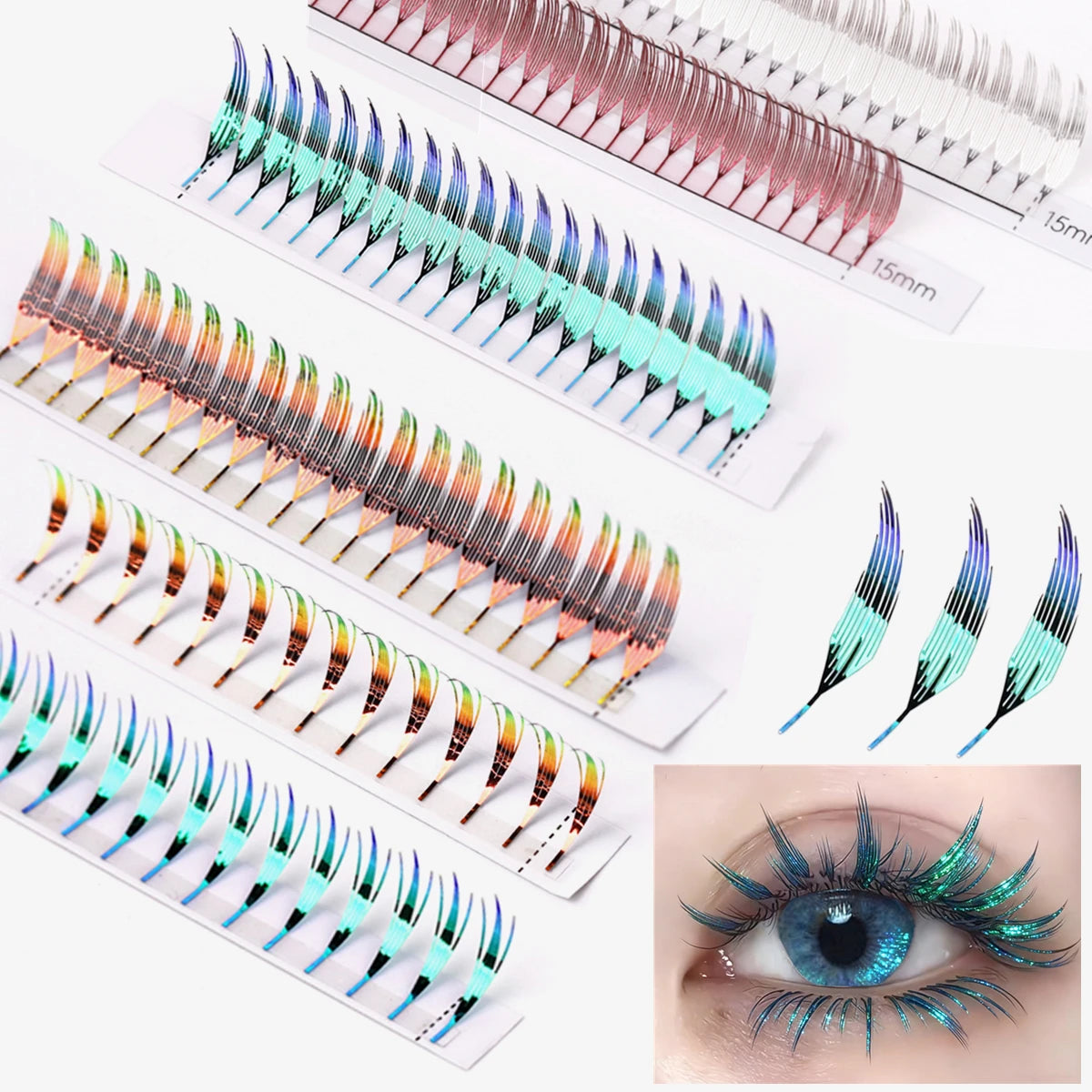 AGUUD Shiny Tinsel Manga Comic Spire Lash Glitter Color Anime Eyelash Extension Feather Shape Premade Fans Party Makeup Lashes