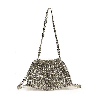 Casual Sequin Evening Banquet Bag Temperament Underarm Bag Woven Beaded Crossbody Bag Mini Small Purse Silver Shiny Bag Women