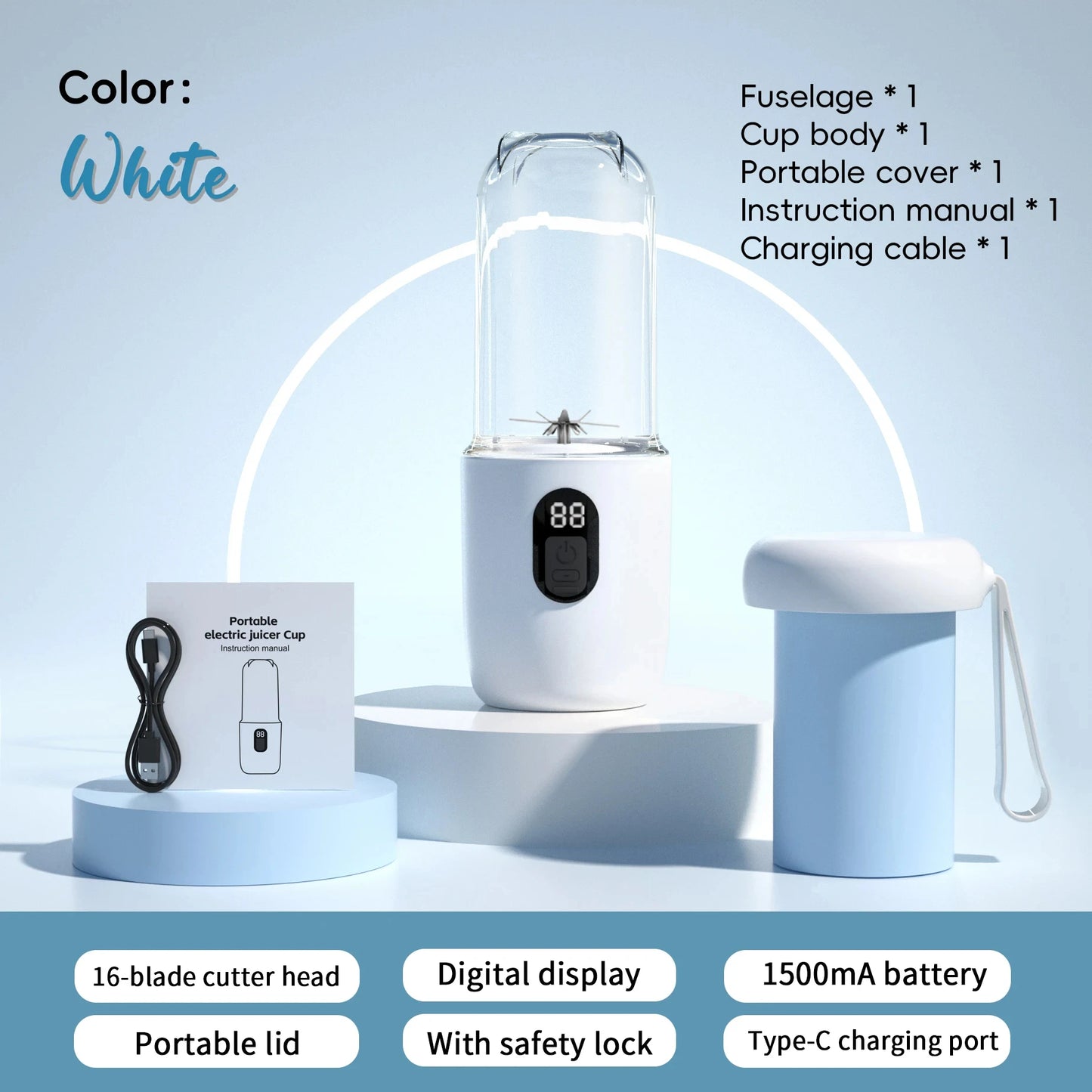 HOMEFISH Blender USB Rechargeable Cordless Mini Juicer Mixer for Smoothie Shake Protein Travel Sports Bottle Juicer Cup