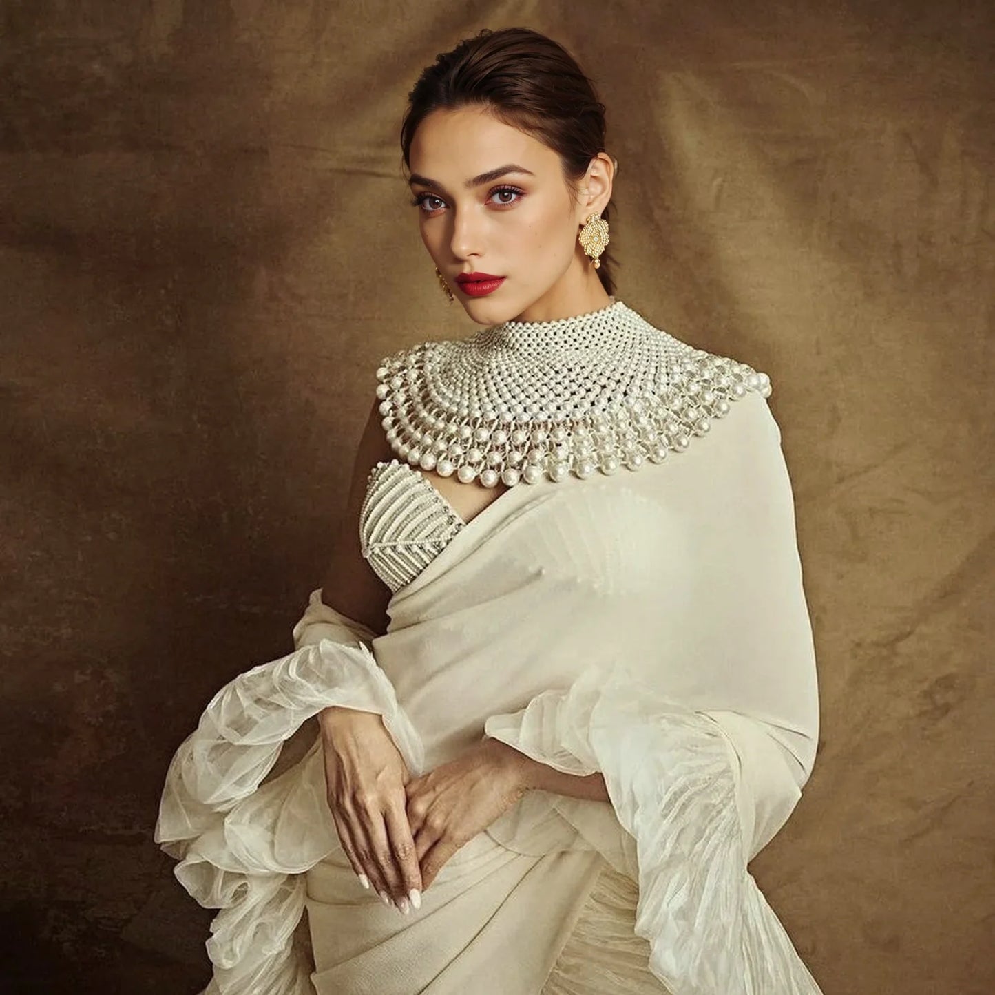 VG68 Pearls Necklace Beaded Neck Chain Bridal Covered Body Chain Women Accessories Off Shoulder Bolero Neck Chain Decoration
