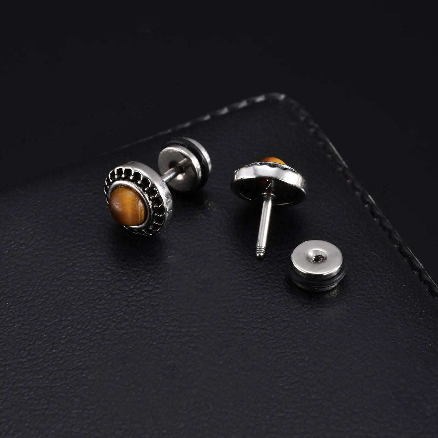 Vnox Vintage Punk Black Zircon Earrings for Men, Hypoallergenic Studs Jewelry, Stainless Steel Earrings 9mm Round Jewelry Gifts