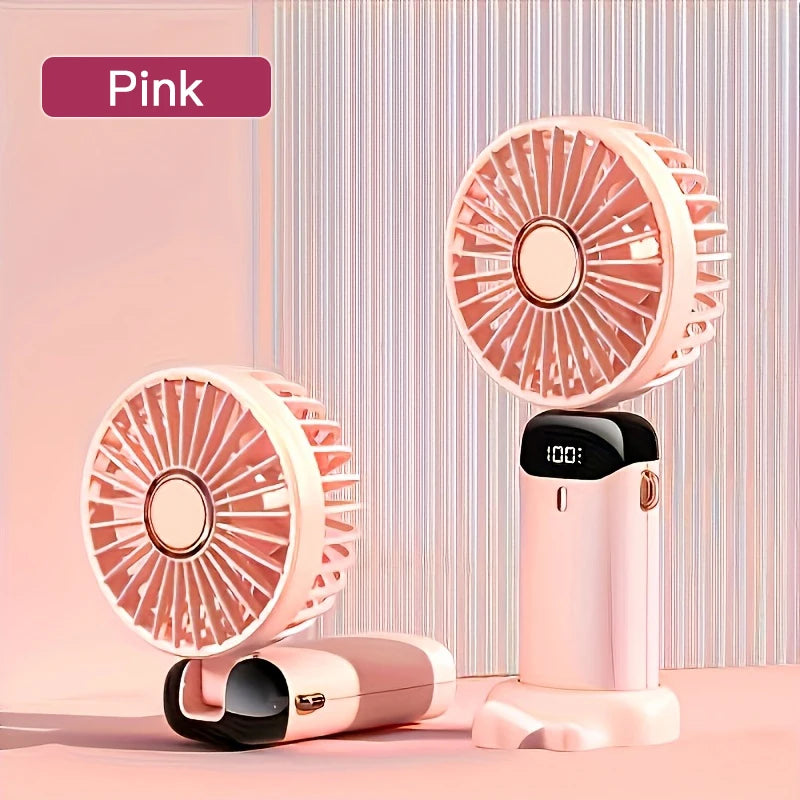 Portable Mini Fan With 5 Speeds LED USB Rechargeable Charging Small Foldable Battery Fans Handheld Desk Bedroom Indoor Outdoor