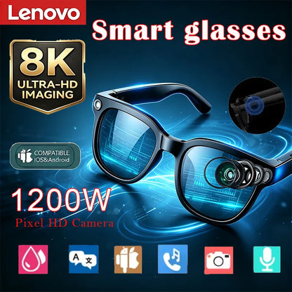 Lenovo 2026  8K HD AI Smart Sunglasses Touch Control Photo Recording Translator Voice Assistant Music Bluetooth Wireless Glasses
