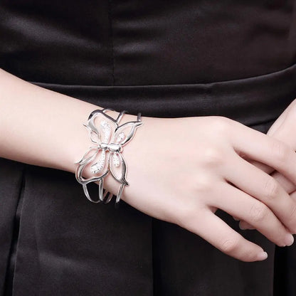 Luxury Designer Butterfly Crystal 925 Sterling Silver Bangles for Women Fashion Wedding Party Noble Jewelry Gifts