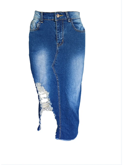 Summer Wrapped Hip Jeans Skirt Women Street Fashion Personality Asymmetric Split Jeans Dress 2024 New